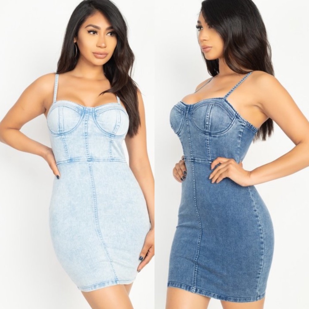 ‼️ Denim Jean Bra Cup Fitted Stretch Mini Dress - Picture 1 of 8
